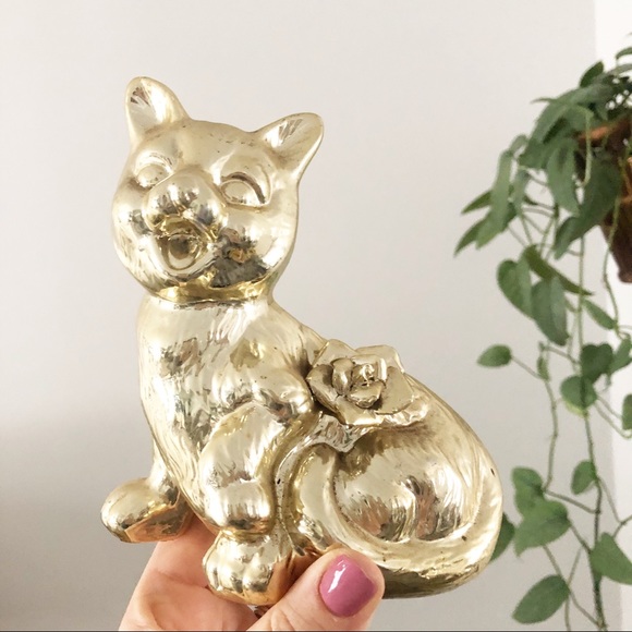 Vintage Ceramic Gold Cat Figure